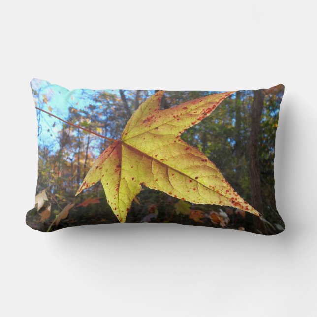 Glowing Sweetgum Leaf in the Forest Lumbar Pillow (Front)