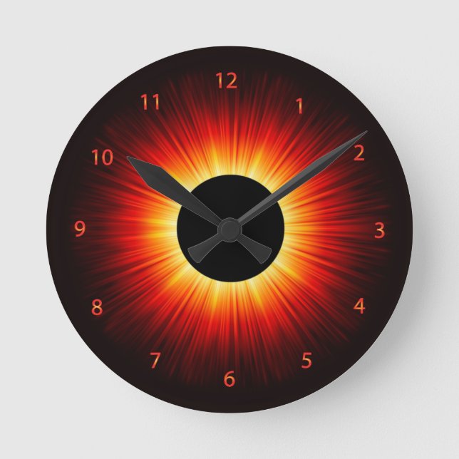 Glowing Totaly Eclipse Of The Sun Round Clock (Front)