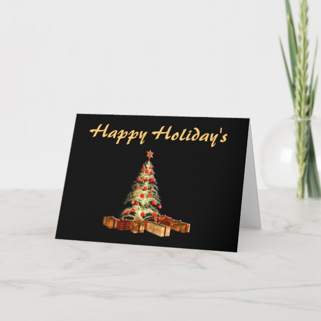 Glowing Tree Happy Holidays Holiday Card (Front)