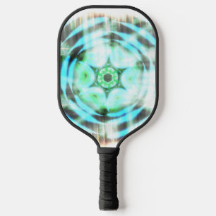 Glowing Turquoise Wheel On Black Abstract Pickleball Paddle