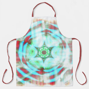 Glowing Turquoise Wheel On Red Abstract Apron