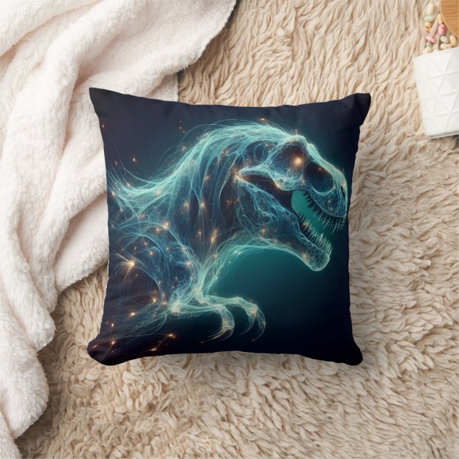 Glowing Tyrannosaurus Rex in Mystical Atmosphere Throw Pillow (Blanket)