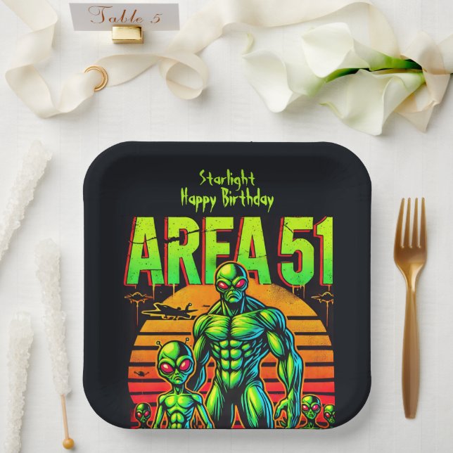 Glowing UFOs Loom Over Area 51 Paper Plate (Wedding)