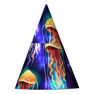 Glowing Underwater Jellyfish Horizontal Banner Party Hat