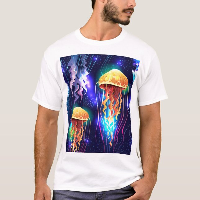 Glowing Underwater Jellyfish Horizontal Banner T-Shirt (Front)