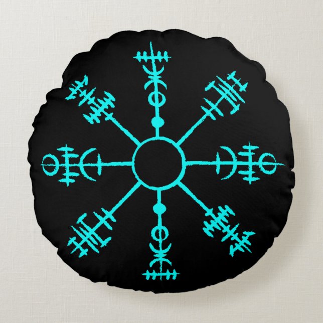 Glowing Viking Compass Round Pillow (Front)
