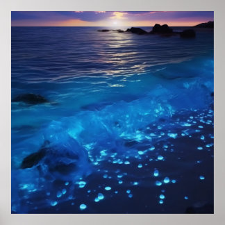 Glowing Waters Bioluminescent Beach Poster