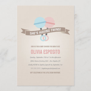 GLOWING WITH TWINS   BABY SHOWER INVITATIONS