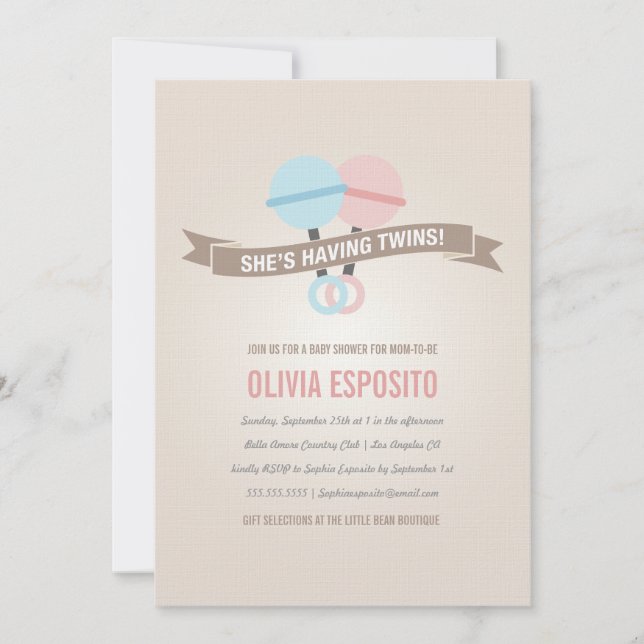 GLOWING WITH TWINS| INVITATIONS DE DOUCHE BÉBÉ (Devant)