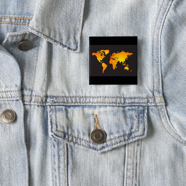 Glowing World Map in Orange and Yellow 2 Inch Square Button (Creator Uploaded)