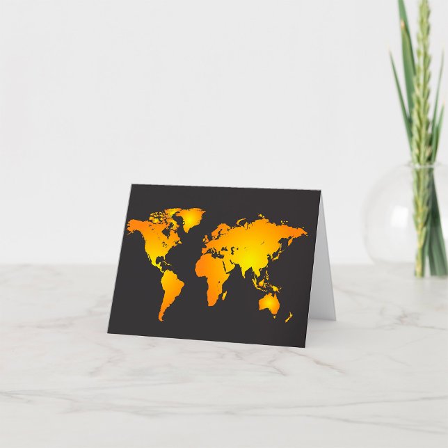 Glowing World Map in Orange and Yellow Thank You Card (Creator Uploaded)