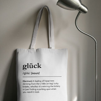 Glück Definition German Word Happiness Luck Gift Tote Bag