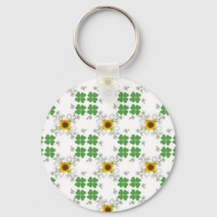 Glücksklee Clover mit Sonnenblume und Calla Lilie Keychain