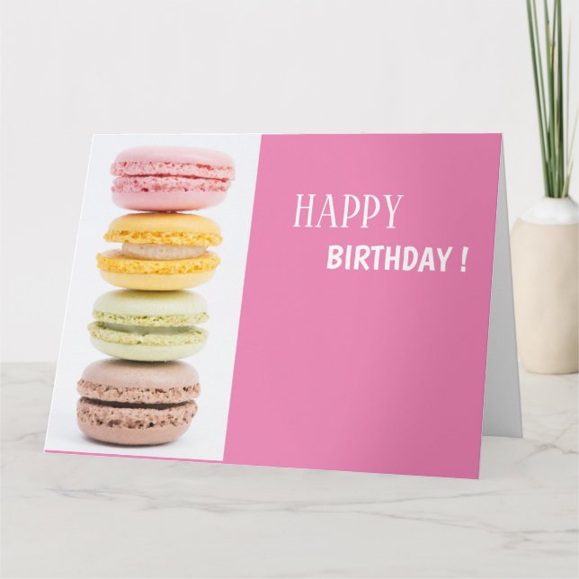 Glückwunschkarte Macarons Pastelfarben rosa Rahmen Card (Front)