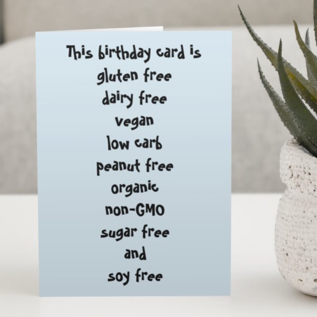 Gluten Dairy Sugar Soy Carb Free Funny Birthday Card (Creator Uploaded)