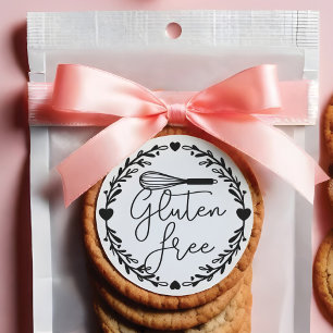 Gluten Free Bakery Whisk & Wreath Black & White Classic Round Sticker
