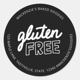 Gluten Free Black & White Typography  Classic Round Sticker