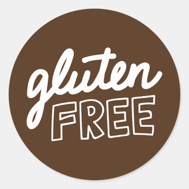 Gluten Free Brown And White Typography  Classic Round Sticker (Front)