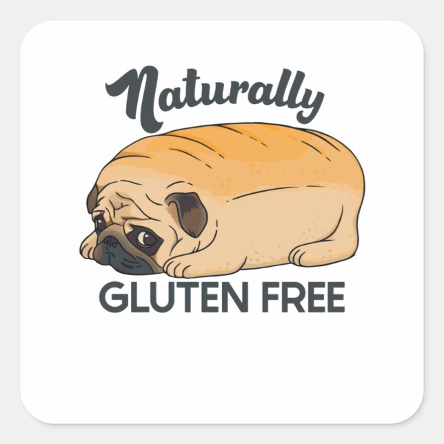 GLUTEN FREE CUTE PUG BREAD SQUARE STICKER (Front)