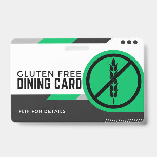 Gluten Free Dining Restaurant Safety Card Badge