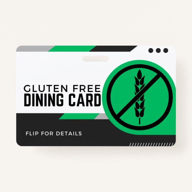 Gluten Free Dining Restaurant Safety Card Badge (Front)