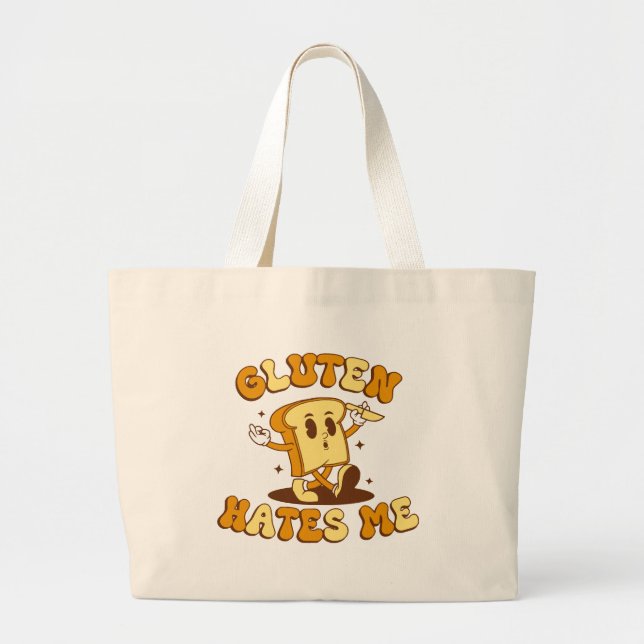 Gluten Hates Me Large Tote Bag (Front)