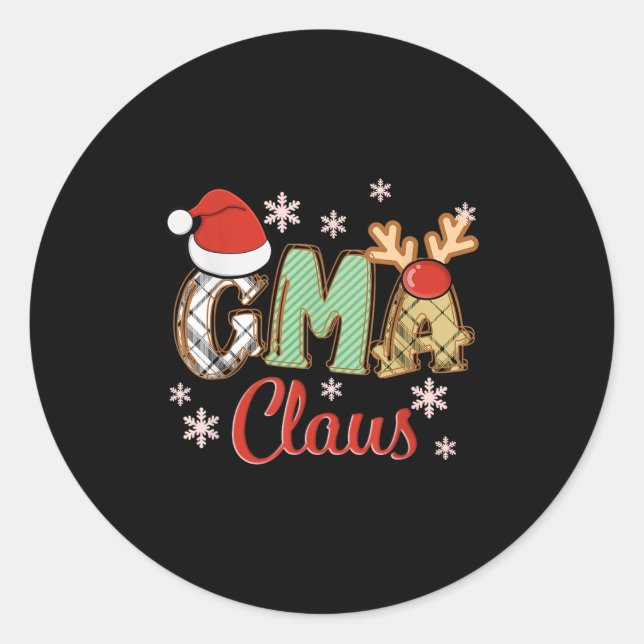 Gma Claus Santa Hat Reindeer Plaid Christmas Pajam Classic Round Sticker (Front)