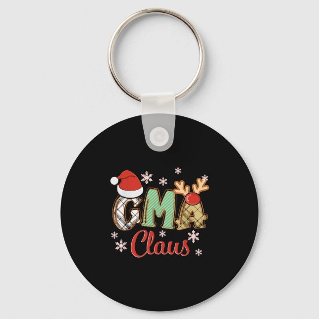 Gma Claus Santa Hat Reindeer Plaid Christmas Pajam Keychain (Front)