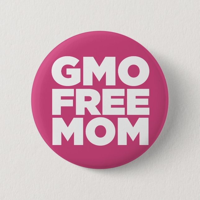 GMO FREE MOM (PINK) 2 INCH ROUND BUTTON (Front)