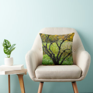 Gnarled Autumn Karelian Birch Tree Throw Pillow