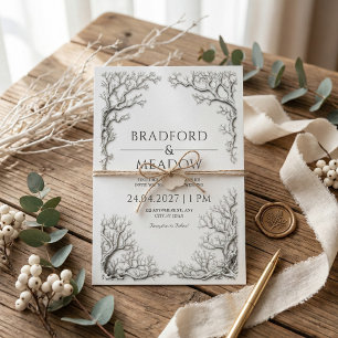 Gnarled Silver Branch Winter Gothic Border Wedding Invitation