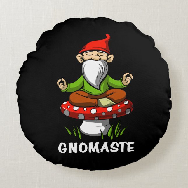 Gnomaste Zen Yoga Garden Gnome Meditation Round Pillow (Front)