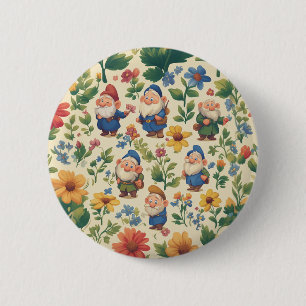 Gnome a flower pattern design 2 inch round button