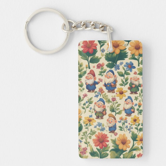 Gnome a flower pattern design keychain (Front)