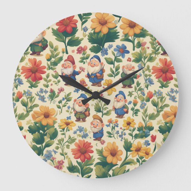 Gnome a flower pattern design large clock (Front)