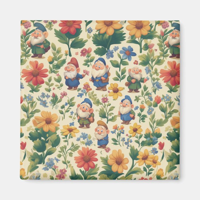 Gnome a flower pattern design magnet (Front)