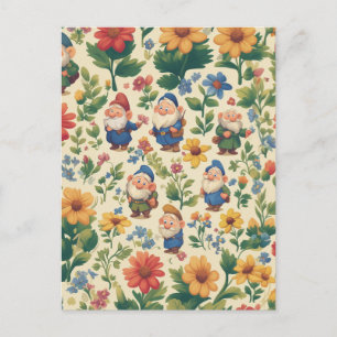 Gnome a flower pattern design postcard