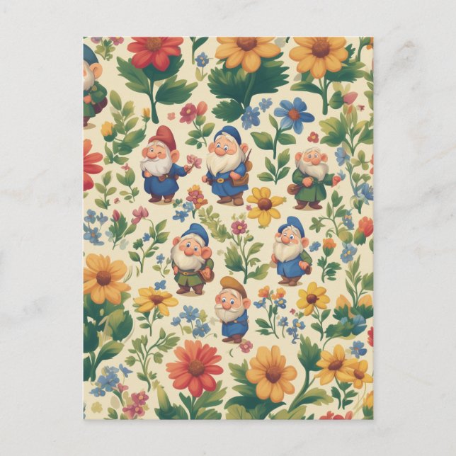 Gnome a flower pattern design postcard (Front)
