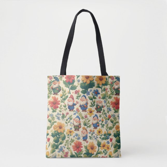 Gnome a flower pattern design tote bag (Front)