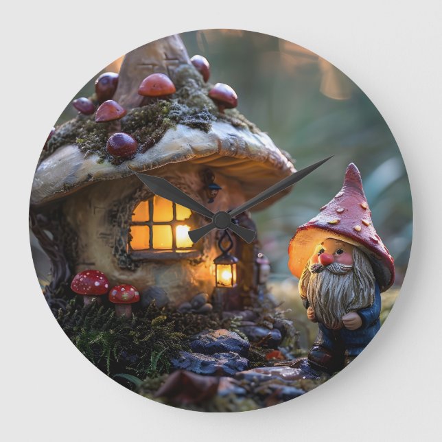 Gnome and a mushroom house, fantasy design large clock (Front)
