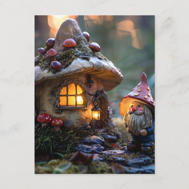 Gnome and a mushroom house, fantasy design postcard (Front)