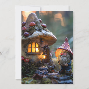 Gnome and a mushroom house, fantasy design thank you card