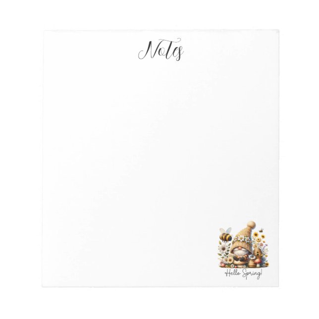 Gnome and Bee in Spring Notepad (Front)