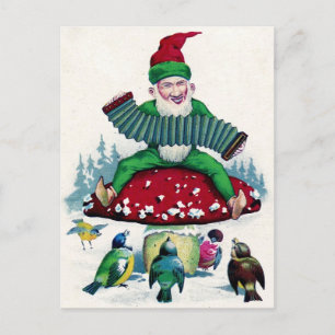Gnome and Birds Sing and Celebrate Holiday Postcard