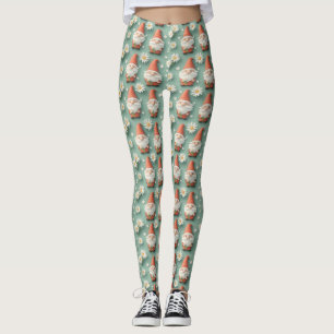 Gnome and Daisy Seamless Pattern Garden Design Leggings