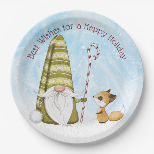 Gnome and Fox Best Wishes Happy Holiday Custom  Paper Plate