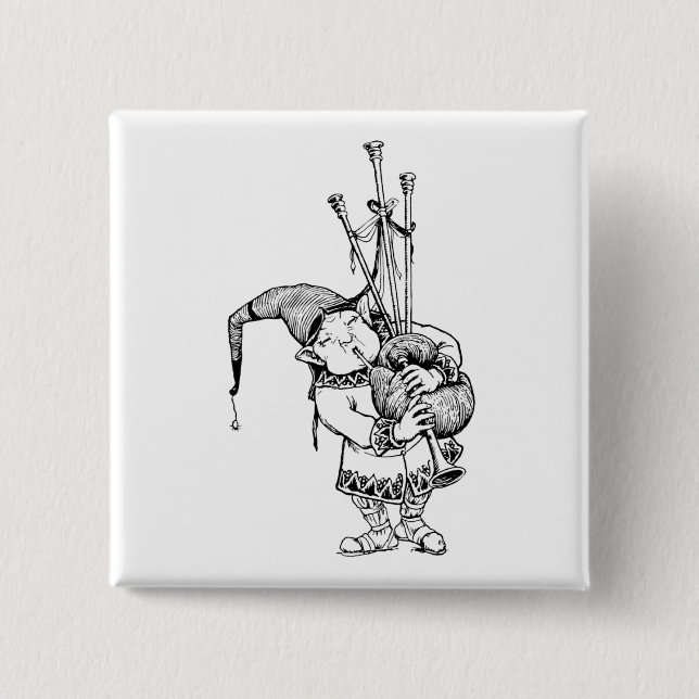 Gnome and His Bagpipes 2 Inch Square Button (Front)