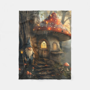 Gnome and mushroom house design fleece blanket
