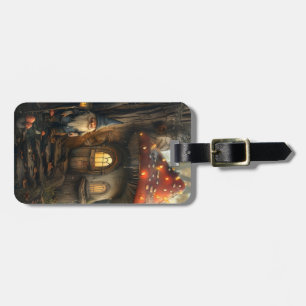 Gnome and mushroom house design luggage tag