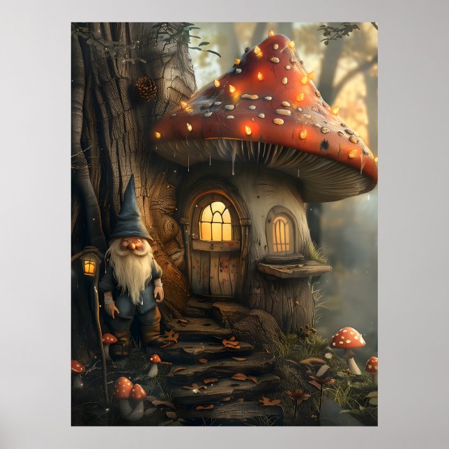 Gnome and mushroom house design poster (Front)